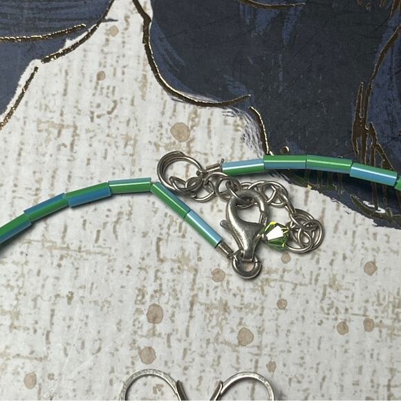 Vintage Handmade 925 Sterling Silver Blue Crystal Bead Necklace and Earrings D2 - Picture 5 of 11